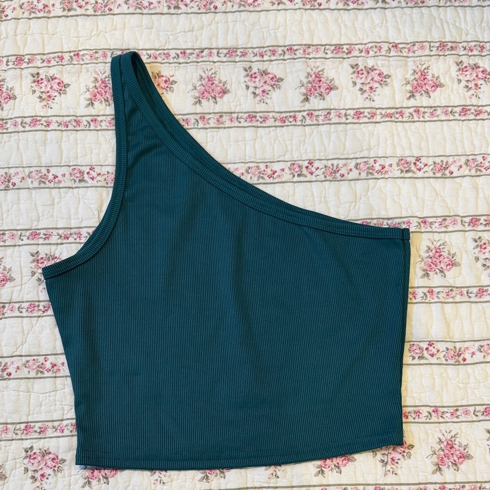 SHEIN Teal One-Shoulder Crop Top